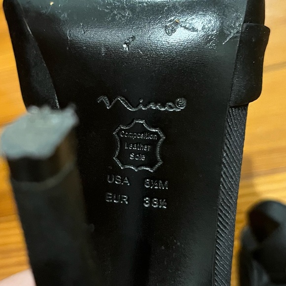 Nina Heels Black Open-Toed Peep Toe Satin Bow Heels Sz 8.5 EUC w/ Ankle Strap - Picture 9 of 9